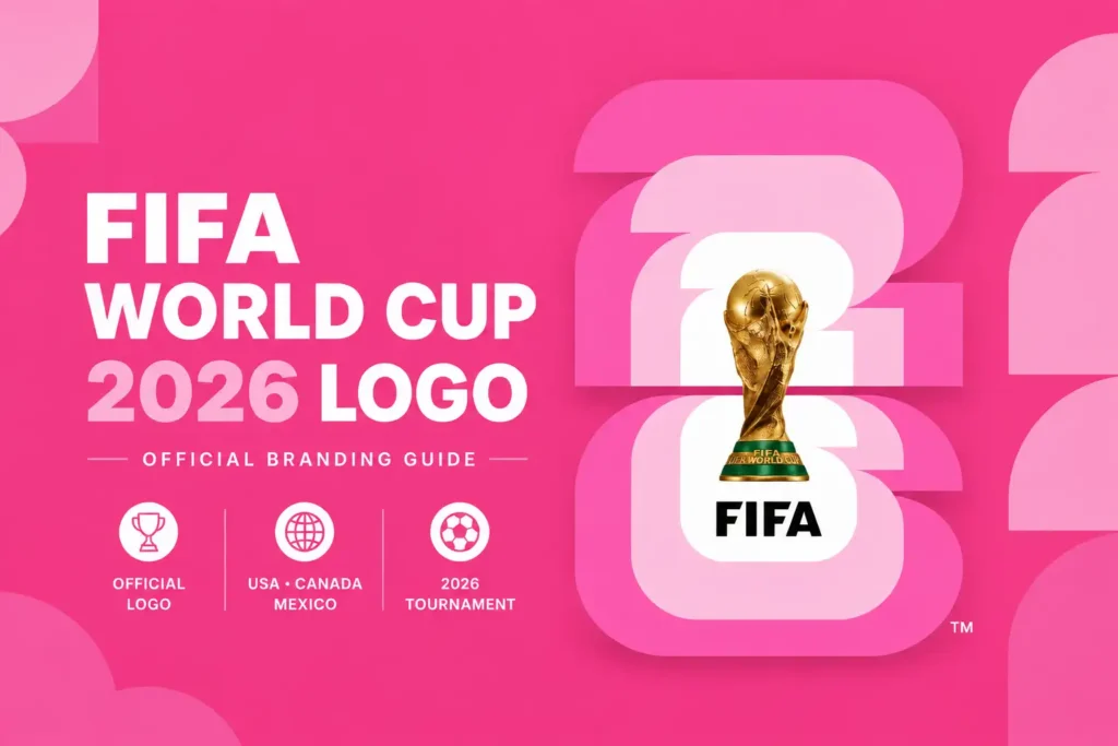 FIFA World Cup 2026 logo inspired design featuring the World Cup Trophy with modern branding representing the United States, Canada, and Mexico.